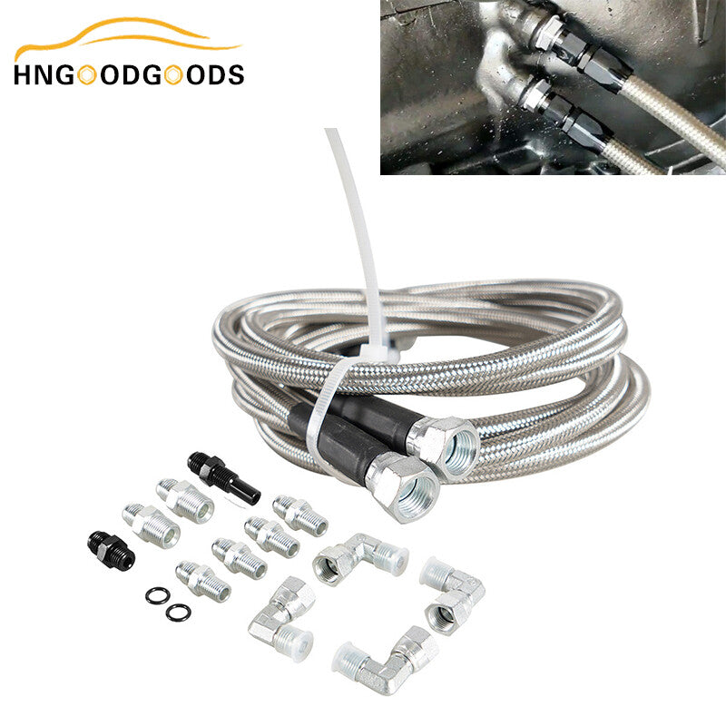 73-inch SS Braided Transmission Cooler Hose Cable Kit for Ford GM 700R4 4L60 4L60E