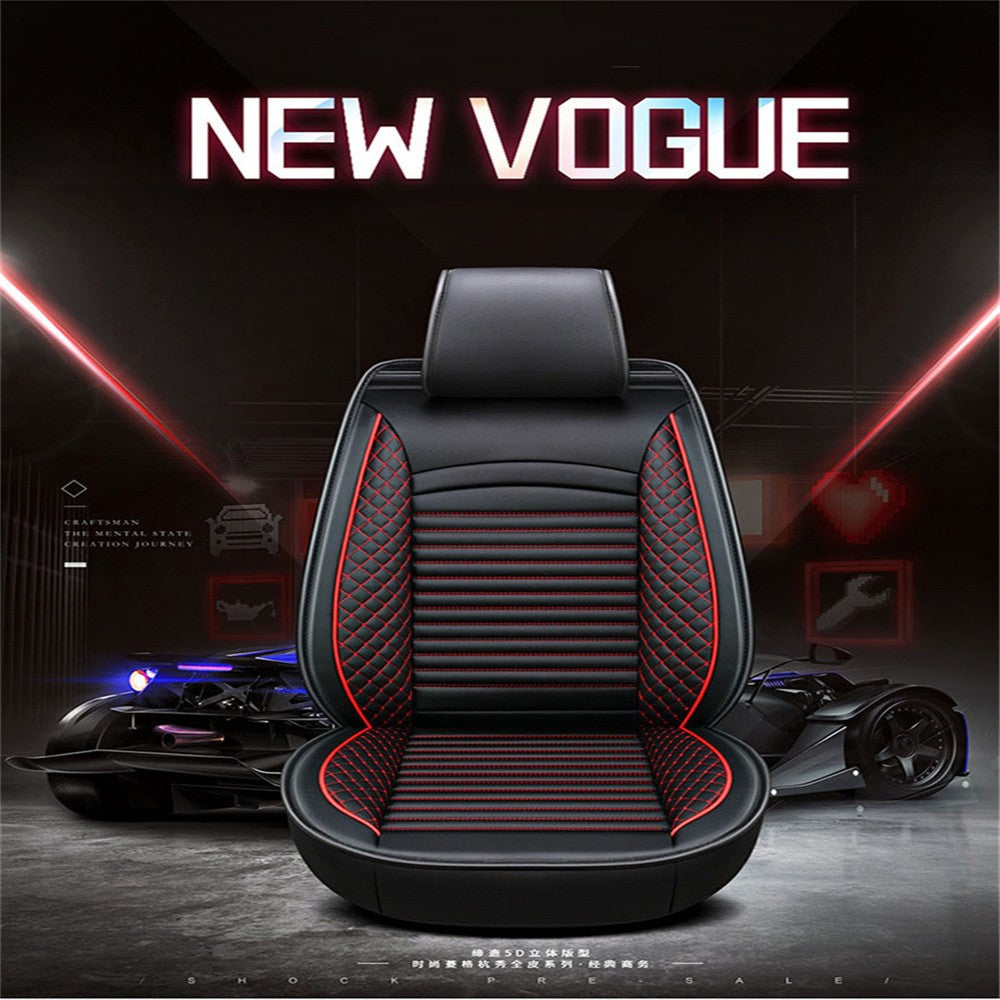 Black  Red PU Leather 5- for Seat Car for Seat Covers Front + Rear Cushion Protector Q