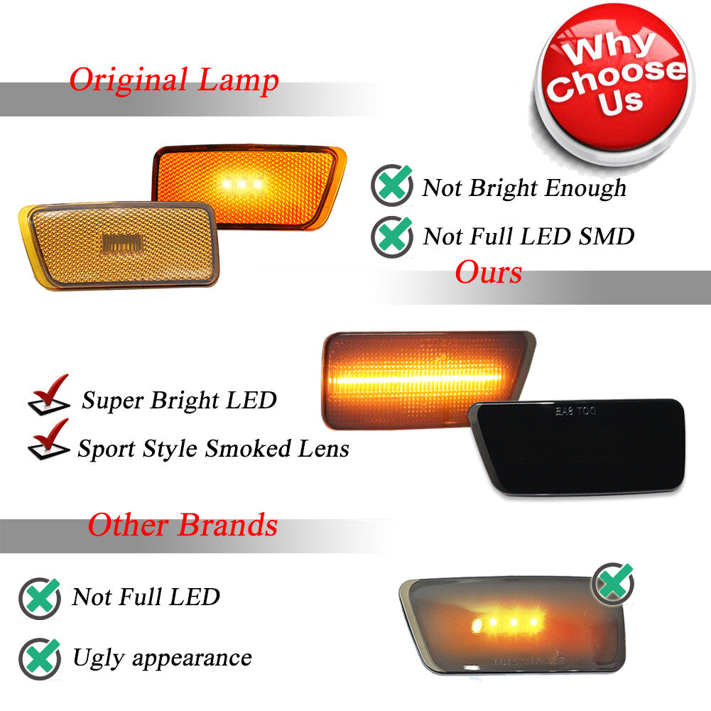 For 2021 - 2023 for Mustang Sport Black Front Corner Side Marker Signal Lights 2 pcs - v