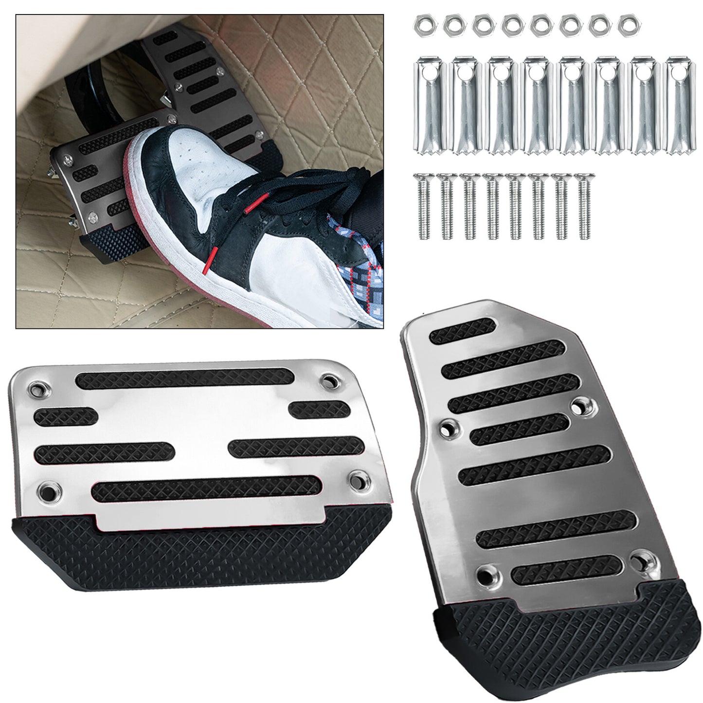 Universal Automatic Gas Brake Foot Pedal Pad Cover Accessories Silver Non-Slip Q