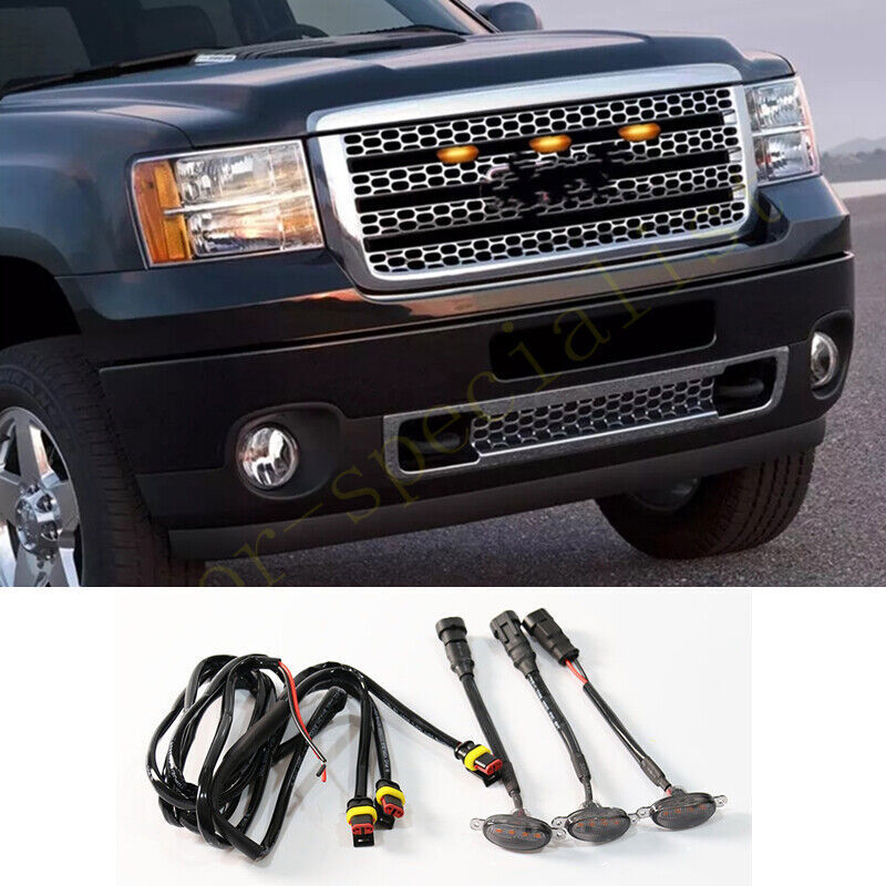 for GMC for Sierra 2500 HD 11-14 smoke Style Front Grill LED Marker Light Kit