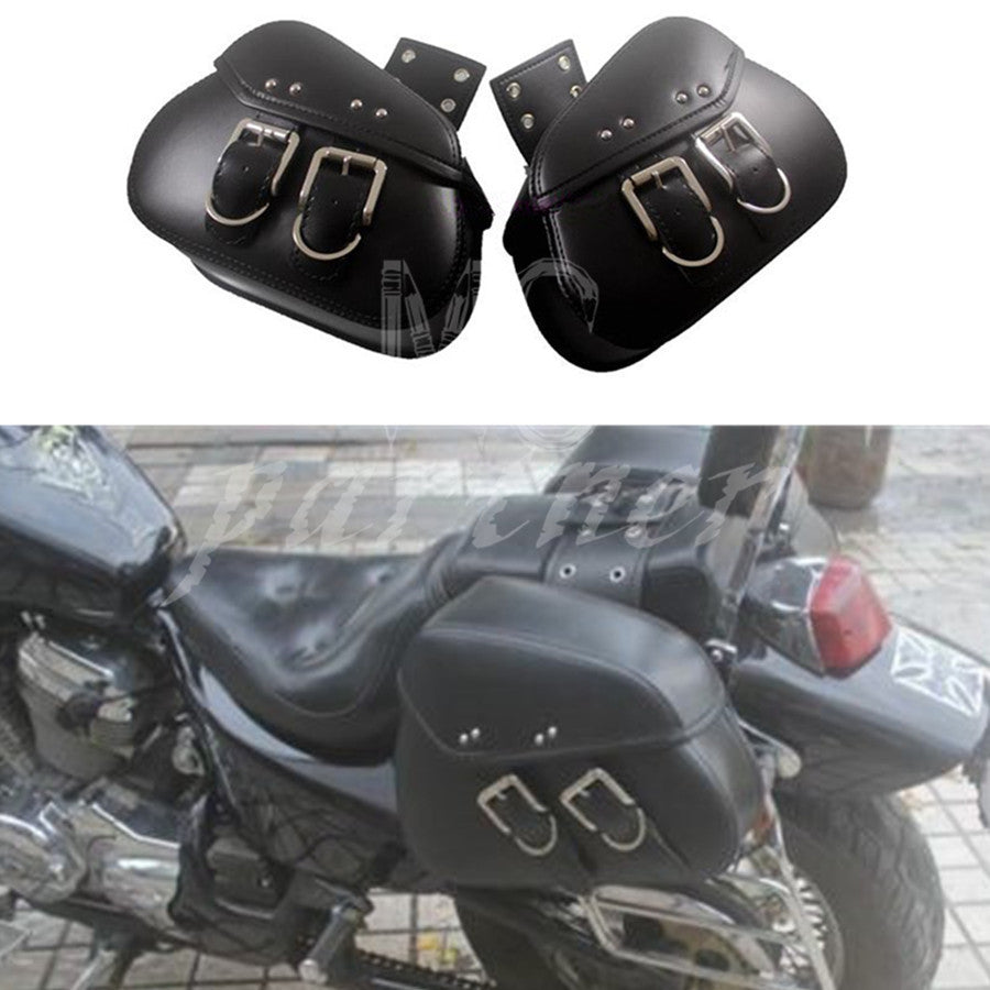 Pair Black PU Leather Luggage Bags Motorcycle Saddlebags Saddle Bags Pouch Bag Q