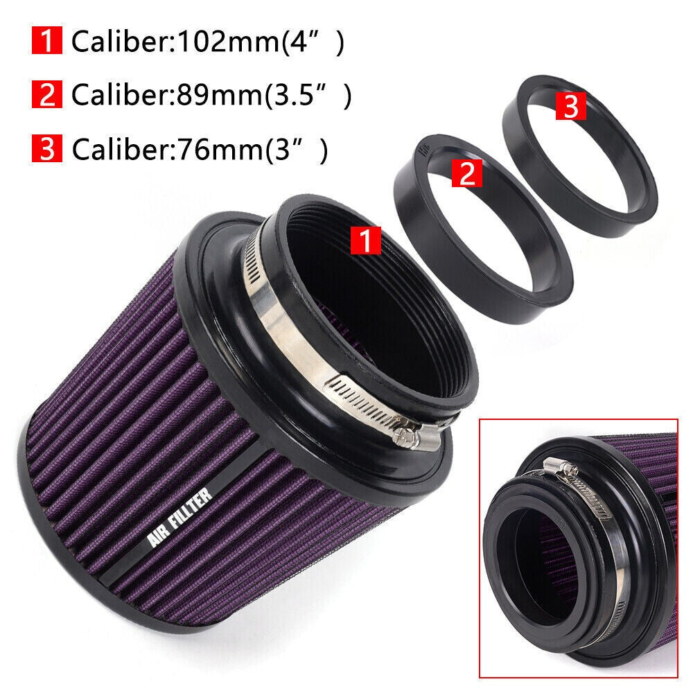 Purple High Performance Cold Air Intake Air Filter 3, 3.5, 4 Inlet, 6.5 Tall Q