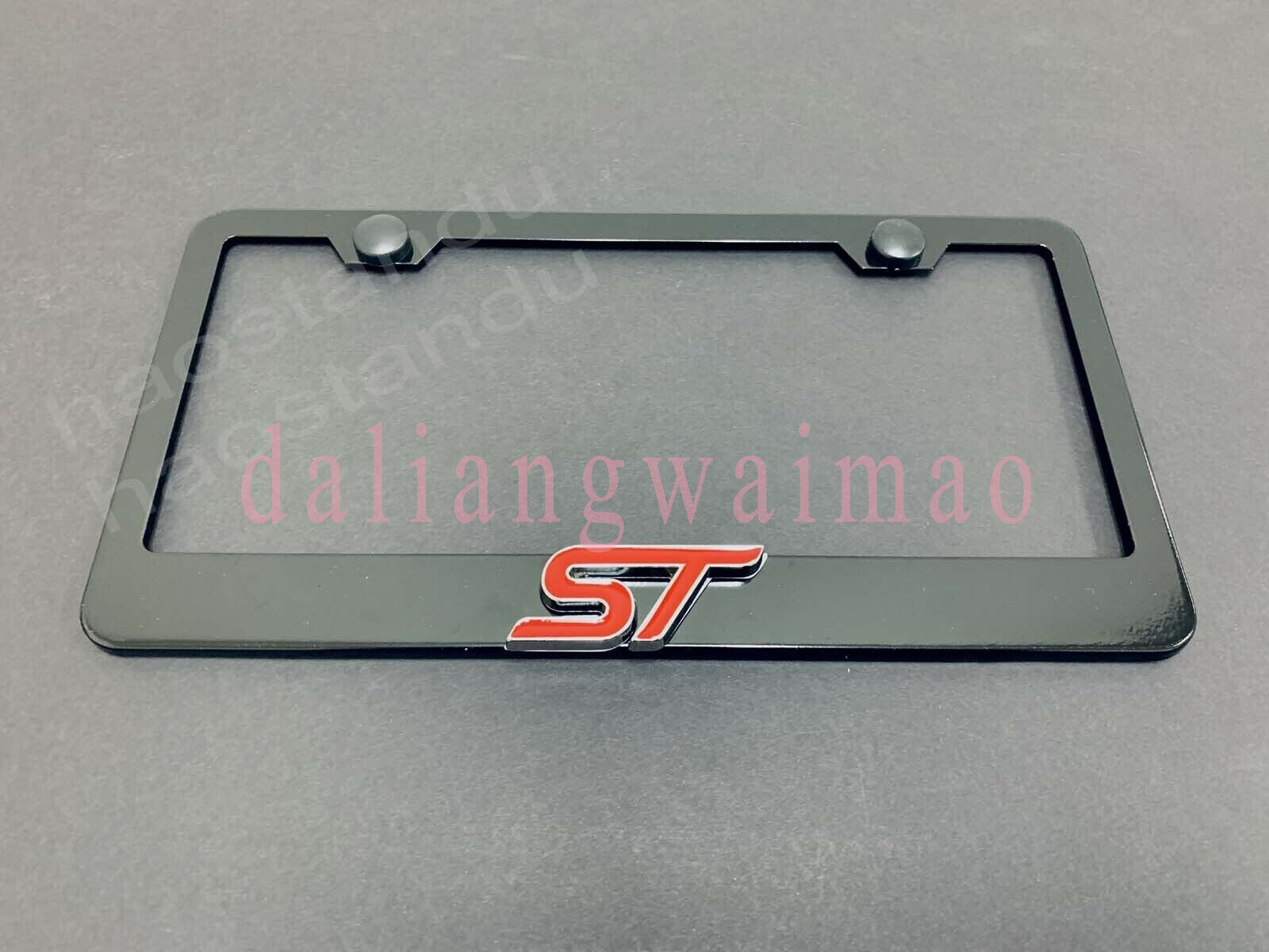1x Red ST 3D Emblem BLACK Stainless License Plate Frame RUST + Screw Caps