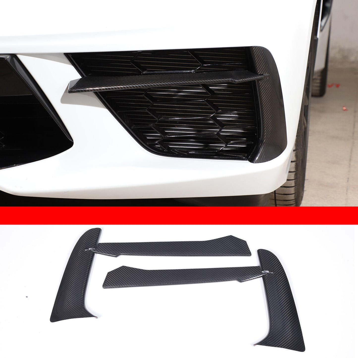 Carbon fiber front bumper grille accent cover for C8 for Corvette Stingray Coupe HTC 20-23