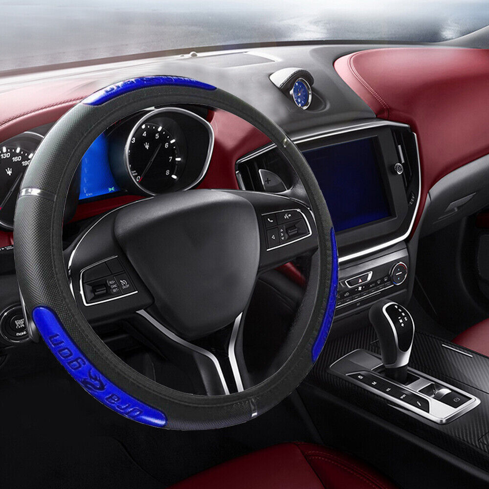 Car Steering Wheel Cover Leather Universal Car Accessories Blue Black Anti-Slip Q