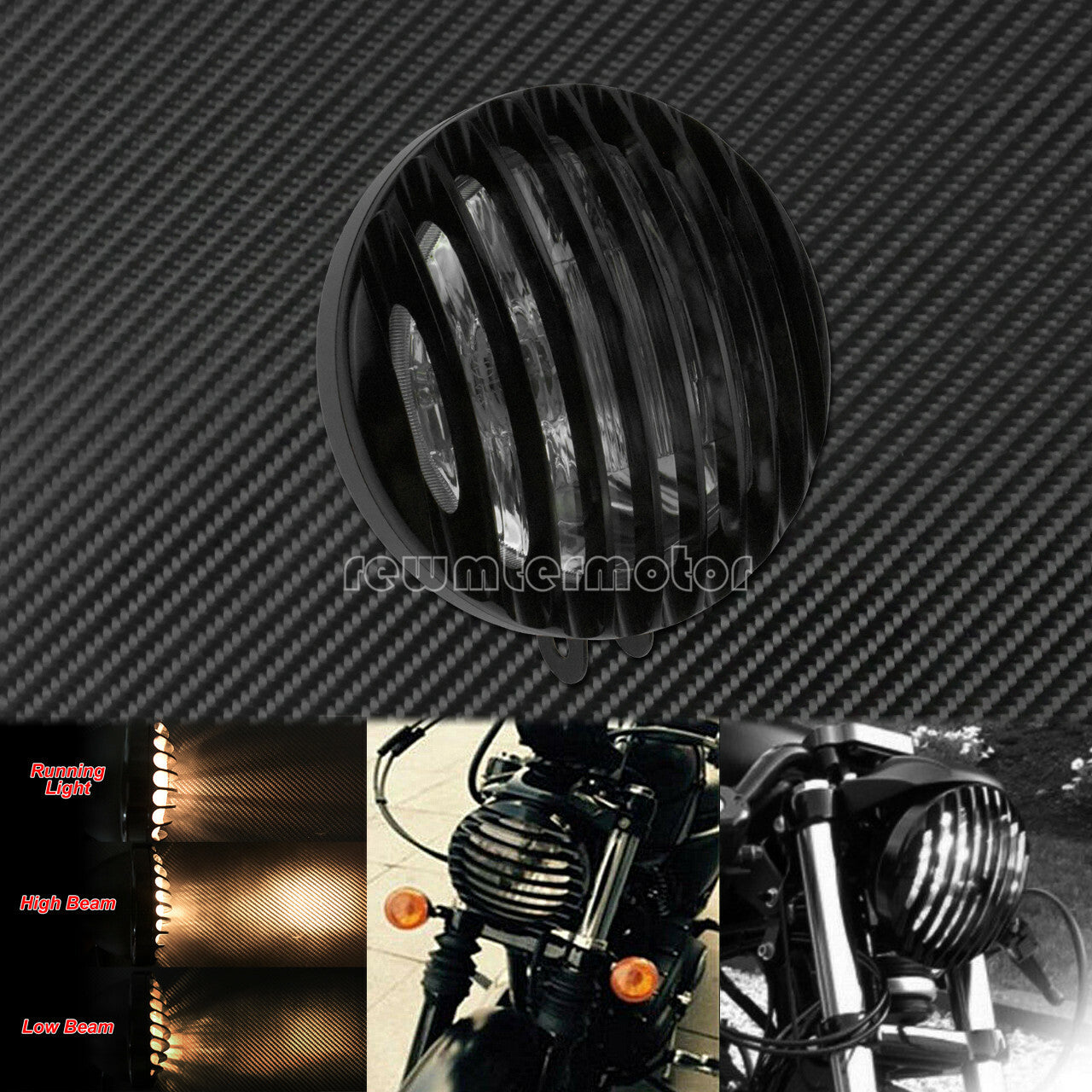 6.5'' Motorcycle Headlight Running Grill Cover Fit for Harley Cafe Racer Chopper Q