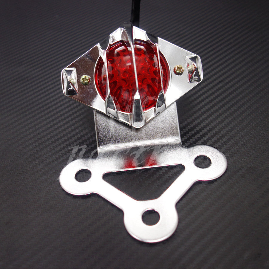 Chrome Grill LED Tail Brake Light License Plate for Harley Bobber Chopper Custom Q