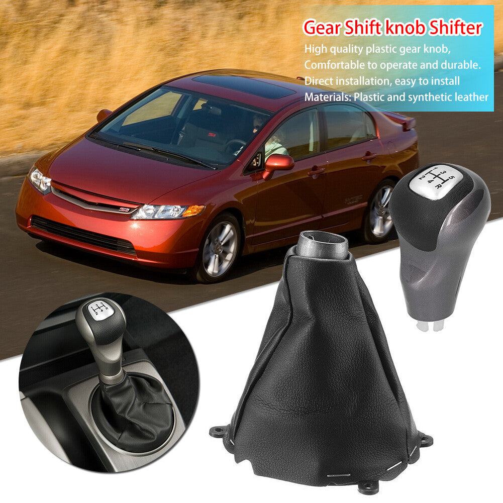 5 Speed Manual PU Gear Shift Knob With Boot for Honda for Civic DX EX LX 2006 -2011 Q