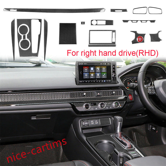 19¡ÁRHD Carbon Fiber Central Control Gear Shift Set Trim for Honda for Civic 11th 22+