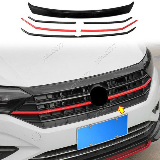 2019-2020 for VW for Jetta Mk7 Red & Black Front Hood Grille Trim Strip Mouldings 6x
