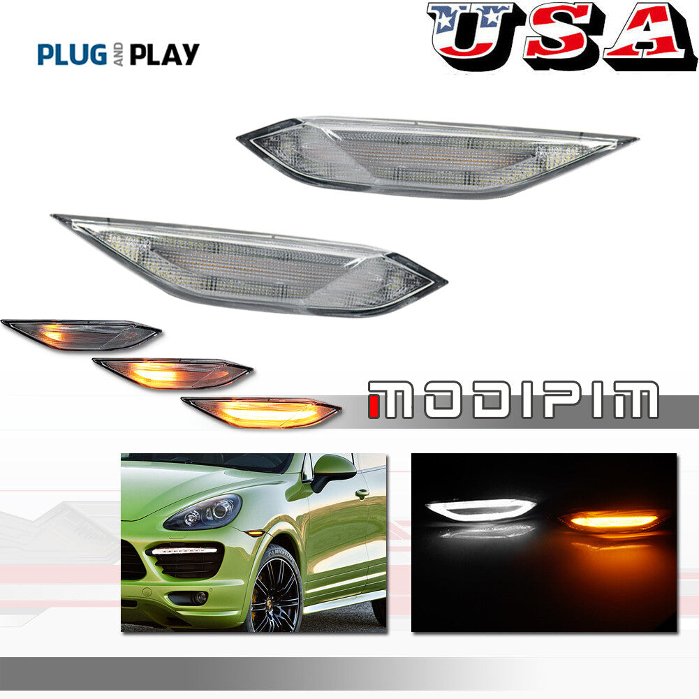 Transparent Dynamic LED Front DRL Signal Light for 11-14 for Cayenne Turbo S GTS- v