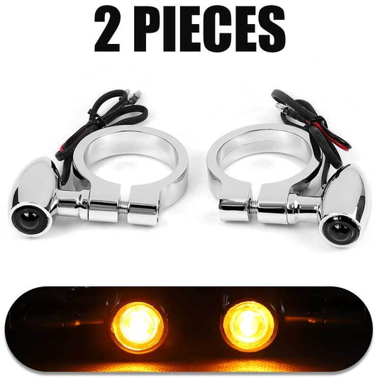 Chrome Bullet Motorcycle LED Turn Signal Light 41mm Front Fork Indicator Amber
