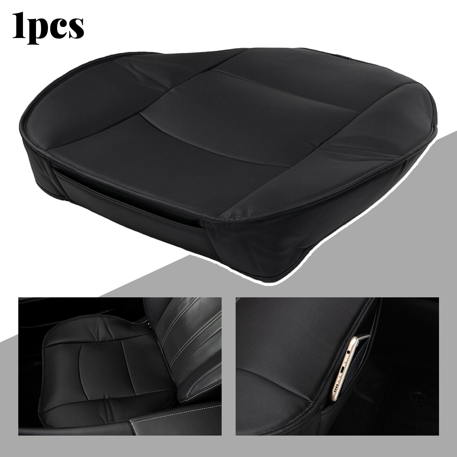 Universal car car for seat pad for seat cushion for seat mat PU leather for seat covers, black Q