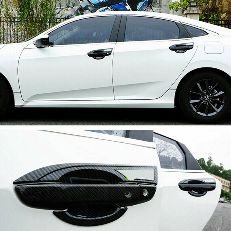 12X for Honda for Civic 2016-2021 Carbon Fiber ABS Outer Door Handle+Bowl Cover Trim