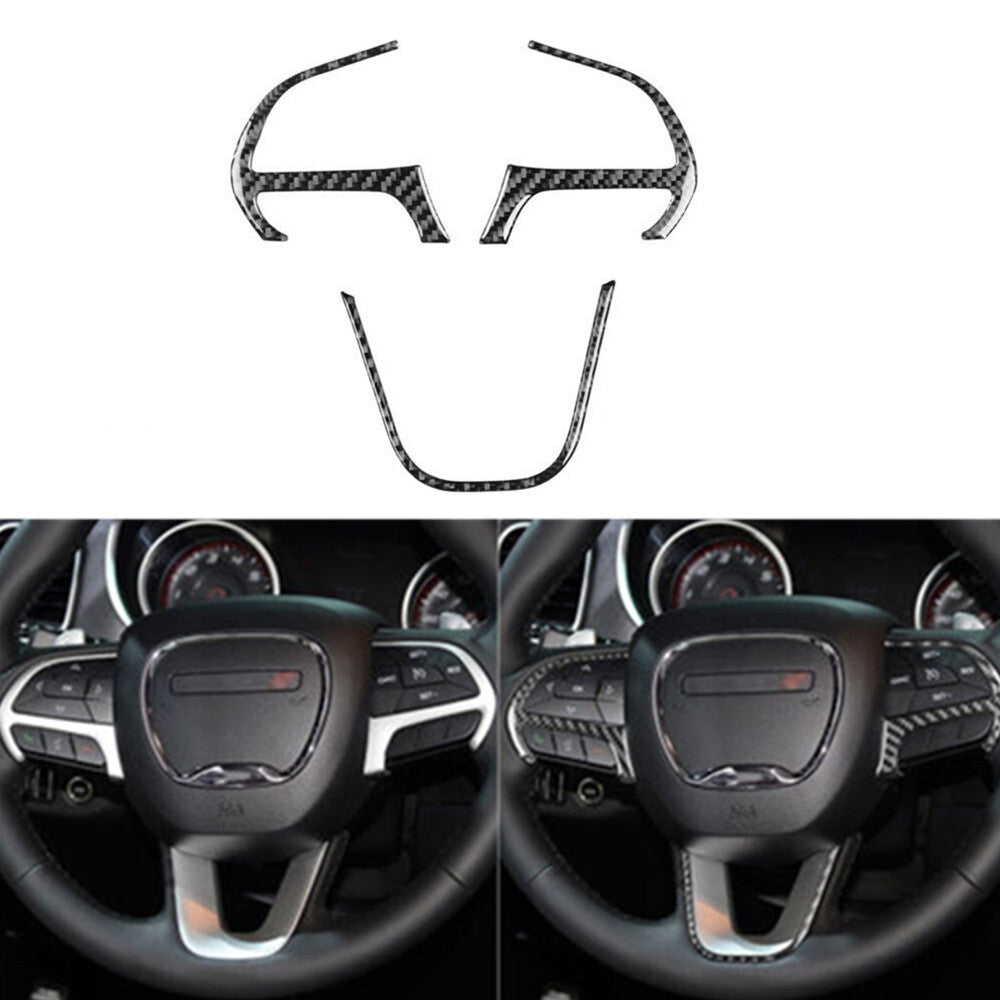 3Pcs Steering Wheel Button Trim Cover Carbon Fiber for Dodge Charger 2015-2021