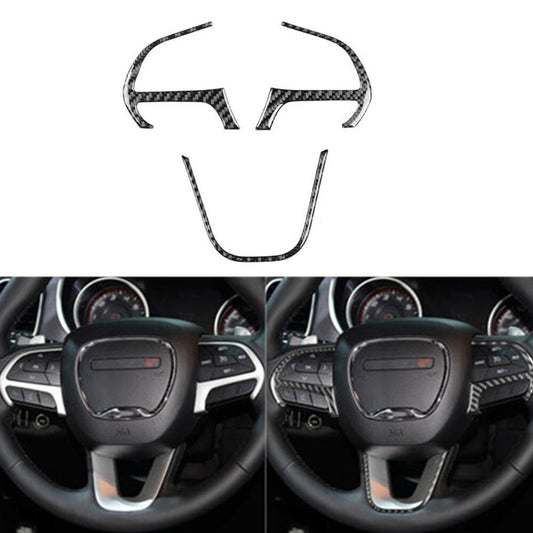 3Pcs Steering Wheel Button Trim Cover Carbon Fiber for Dodge Charger 2015-2021