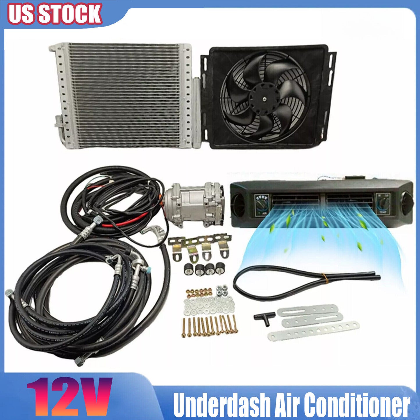 12V Electric Underdash Air Conditioner Universal Auto A/C Car Kit For Truck Van Q