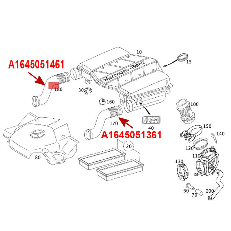 1 Pair Left and Right Air Intake Hose for Benz X164 GL 450 GL 550 W164 ML 500