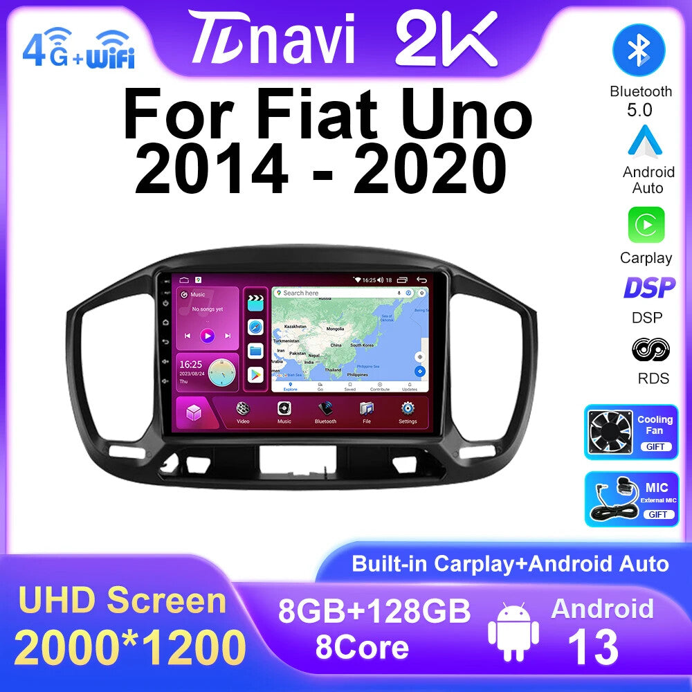 for Fiat Uno 2014-2020 Car Radio Carplay Stereo Android Auto GPS Player Screen