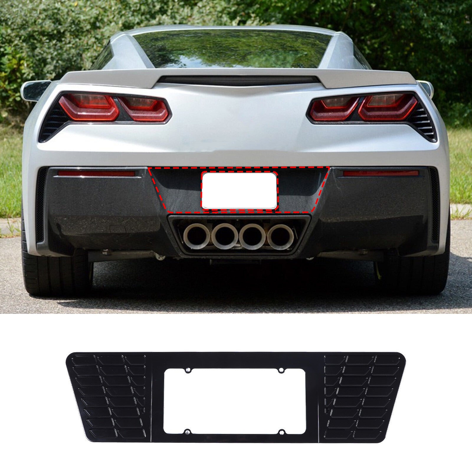 Aluminum rear license plate frame with glossy black trim suitable for Corvette C7 2014-2019 n