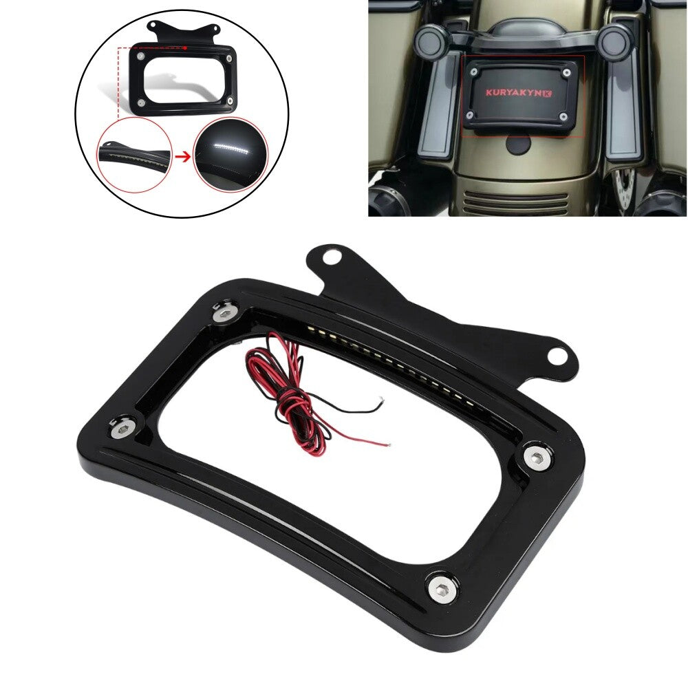Black Curved License Plate Mount W/ Light Fit for Harley 2010-2023 Street Glides