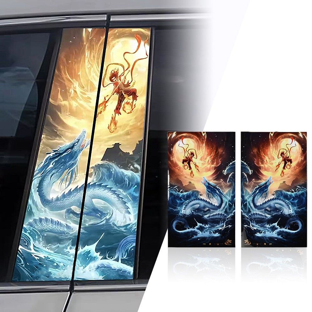 2pcs Car Center Pillar Ne Zha Sticker B-Pillar Protective Film Decor Sticker