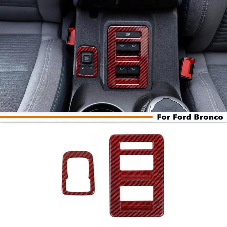 Suitable for 21-24 for Ford for Mustang 4-door red carbon fiber window switch button panel cover trim 2P