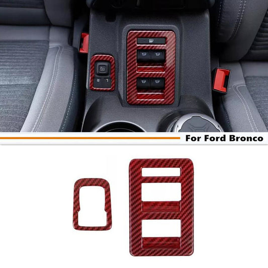 Suitable for 21-24 for Ford for Mustang 4-door red carbon fiber window switch button panel cover trim 2P