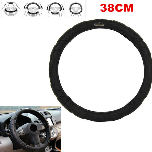 38cm universal car steering wheel cover for SUVs, black polyurethane synthetic leather, wear-resistant and non-slip. n