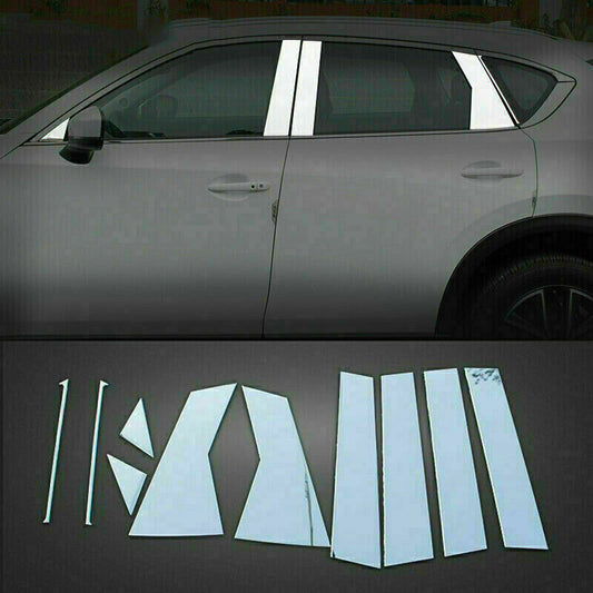 STEEL CHROME Pillar Posts Door Cover Mirrored Window Trim for Mazda CX-5 2017-21