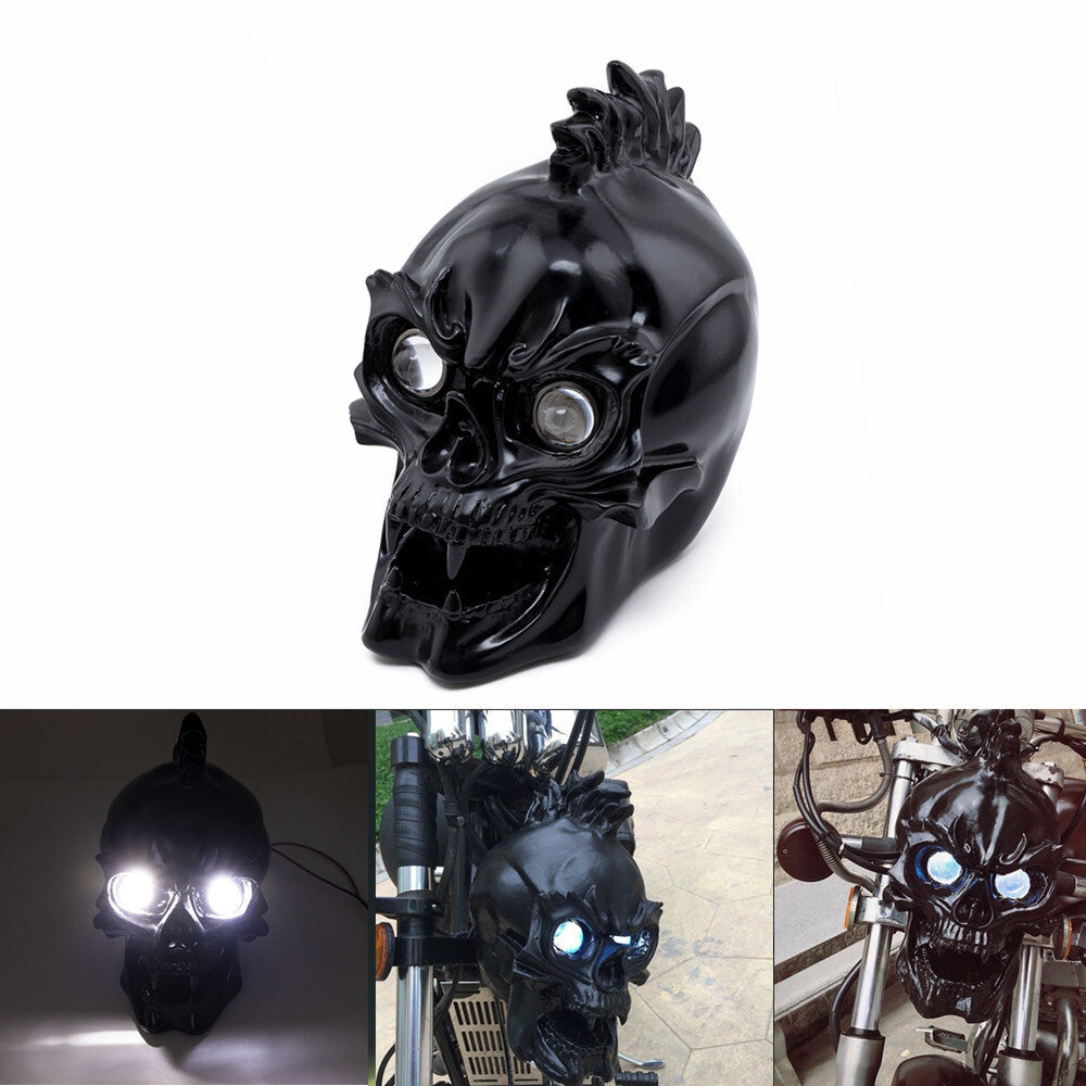 Motorcycle Black LED Skull Headlight Lamp for Harley Choppers Cruiser Custom Q