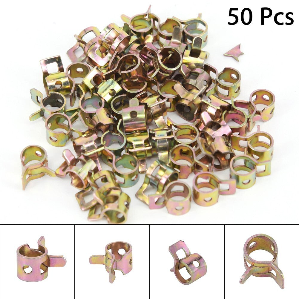 50pcs 6mm Vehicle Car Spring Steel Clip Fuel Oil Line Silicone Vacuum Hose Clamp