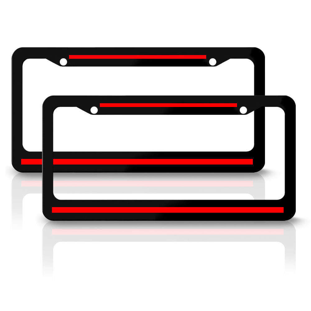 2-Piece Metallic Red Line Car SUV License Plate Frame Label Cover Black for n