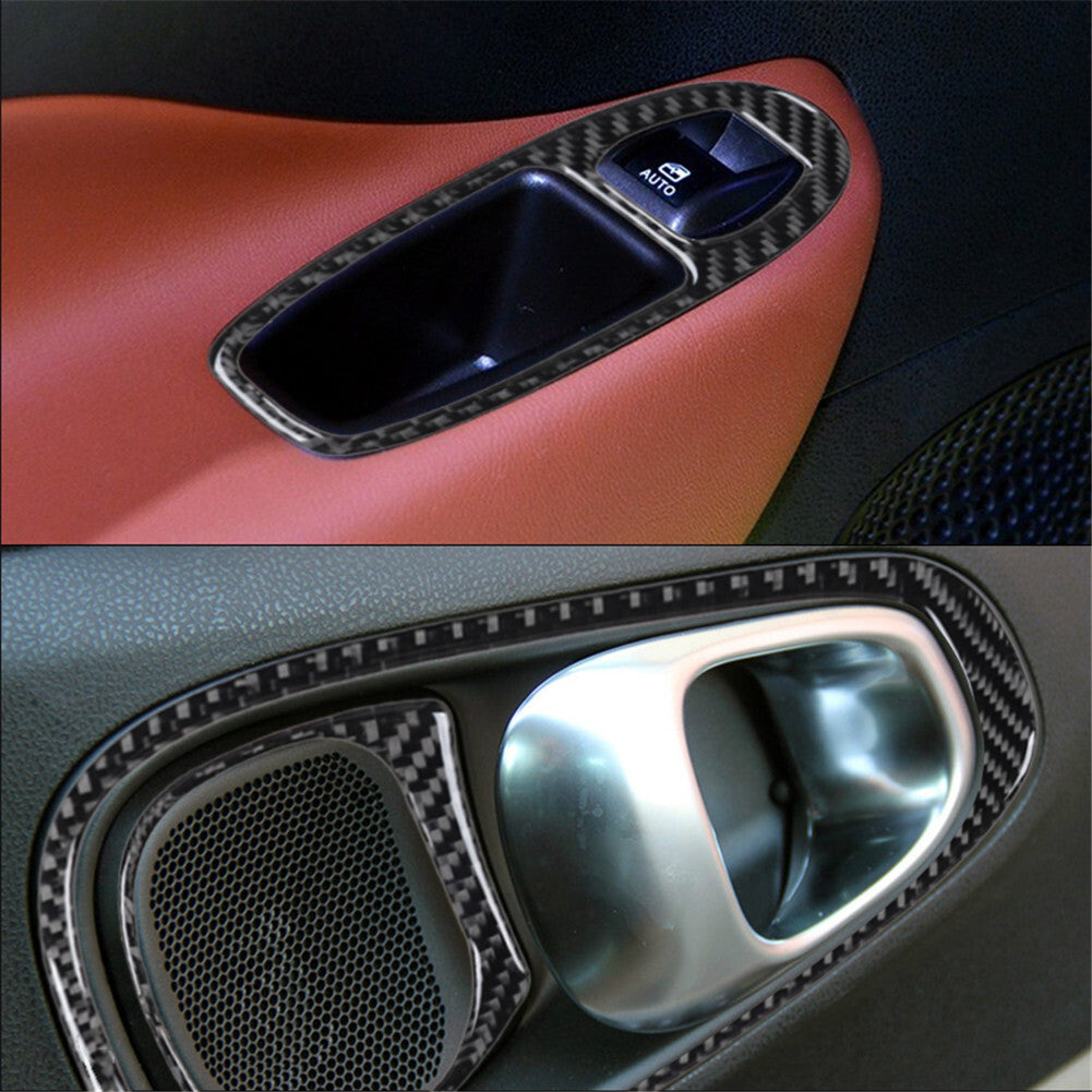 Red Carbon Fiber Interior Floor Console Cup Holder Cover Trim for Fiat 500L v