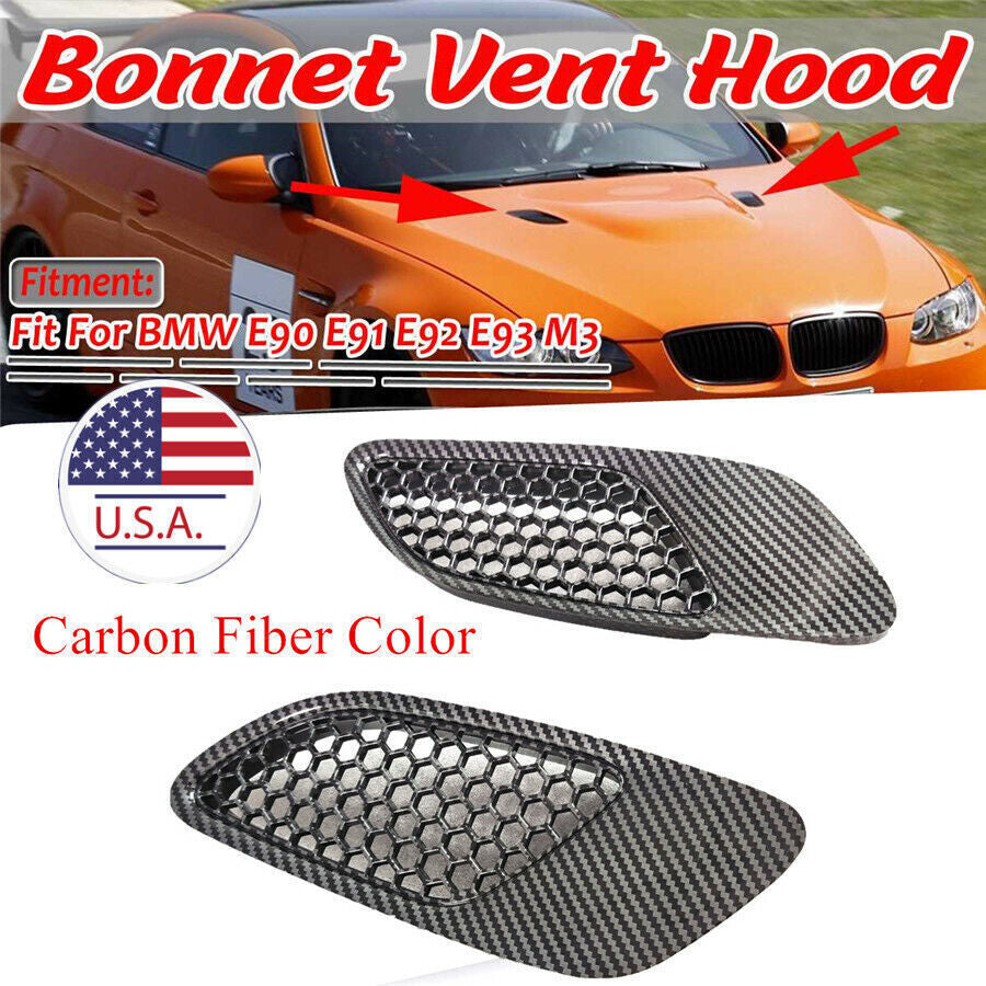 2x Glossy Carbon Fiber ABS Plastic Car Bonnet Vent Hood for BMW E90 E91 E92 E93