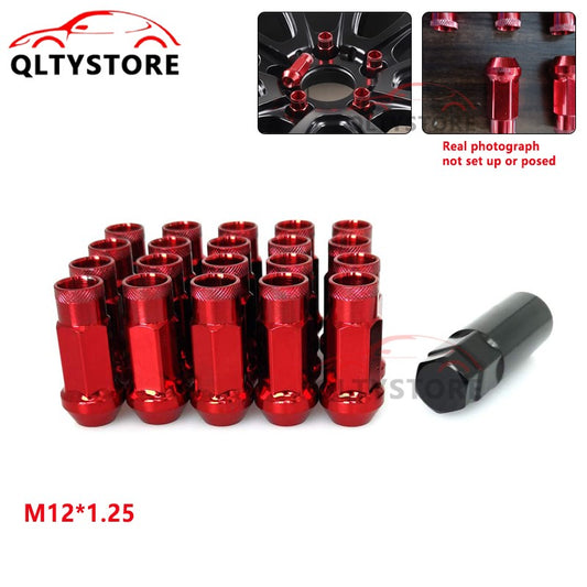 20Pcs M12x1.25 Car 48mm Open End Lug Nut Set Steel Wheel Nut Bolts w/Socket Red Q