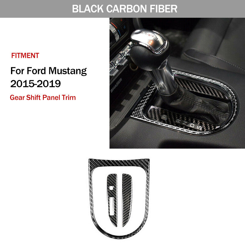 Carbon fiber interior gear shift cover trim for 2015-2019 for Mustang - n