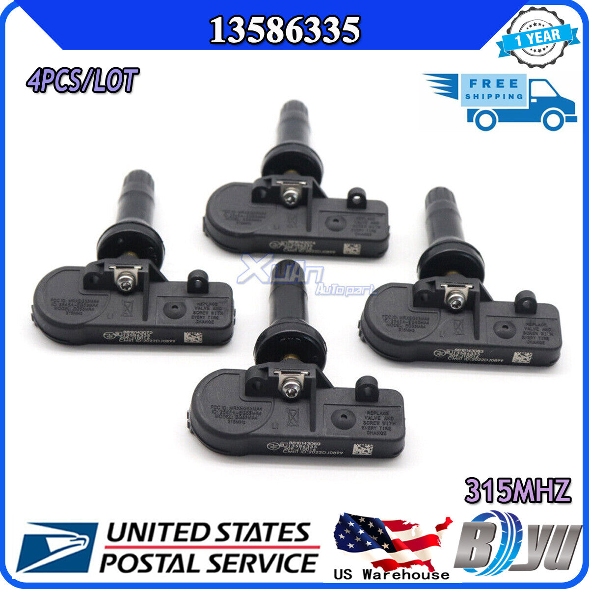 4-piece kit for GMC and for Buick , compatible with universal TPMS tire pressure monitoring sensor 315MHz - v