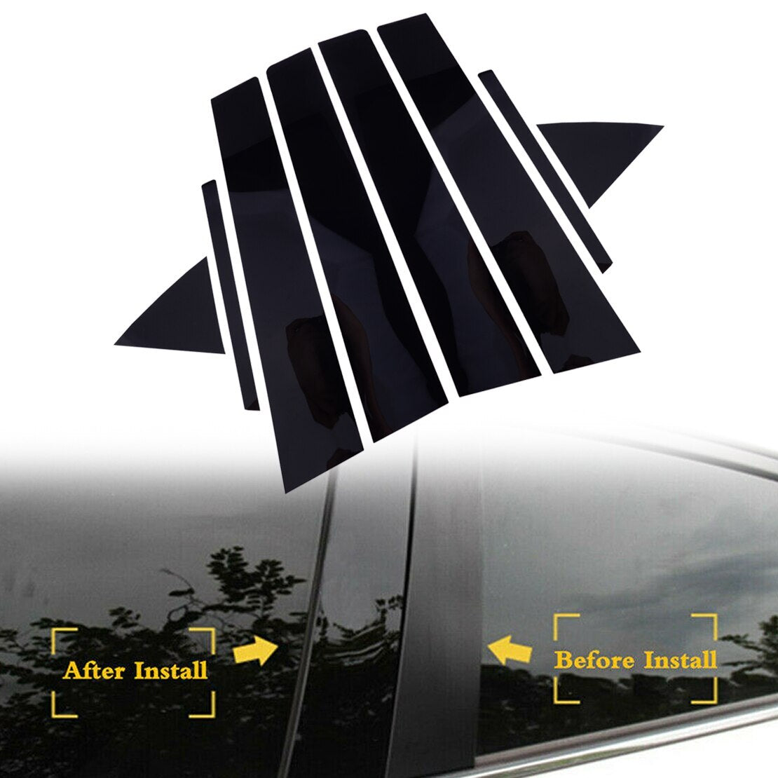 8-piece black side window pillar cover trim for modern for Elantra 2017-2020 n