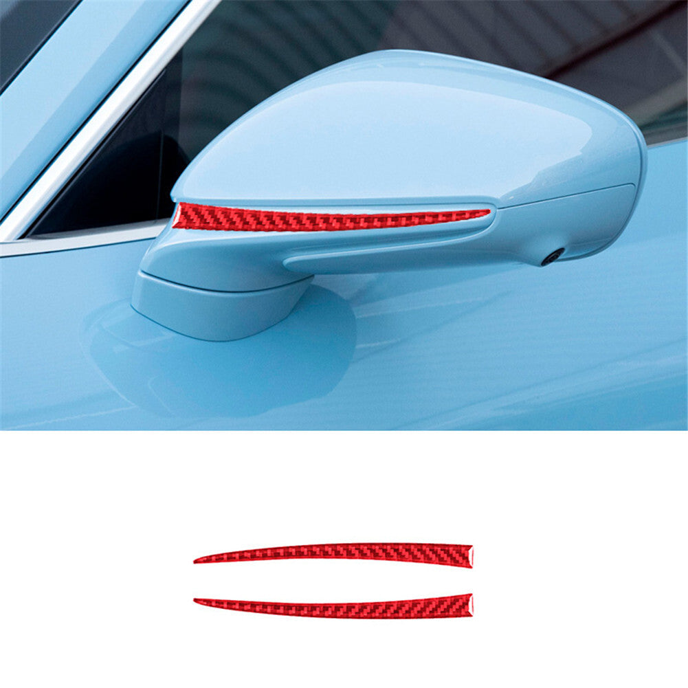 2Pcs Red Carbon Fiber Interior Rearview Mirror Cover Trim for Porsche Taycan