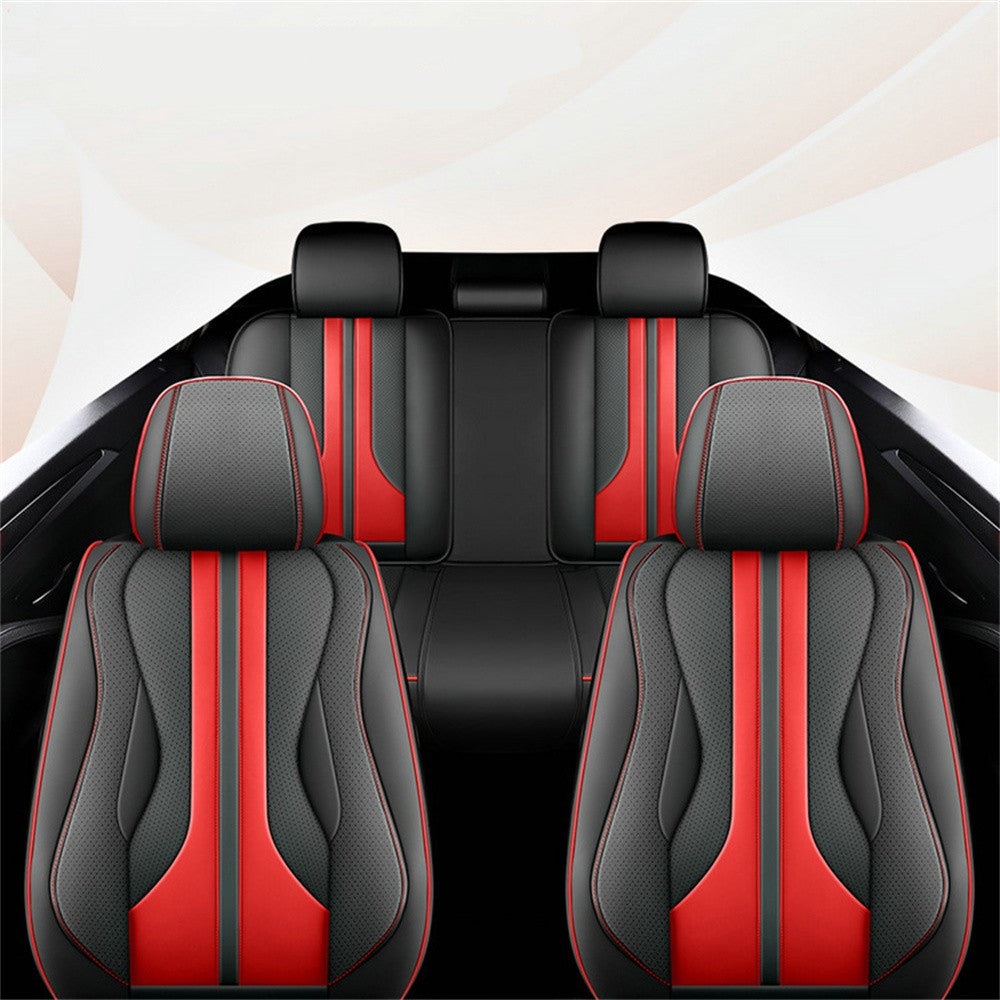 Black+Red Perforated PU Leather FULL SET 5Seat Car for Seat Cover Cushion Front+Rear Q