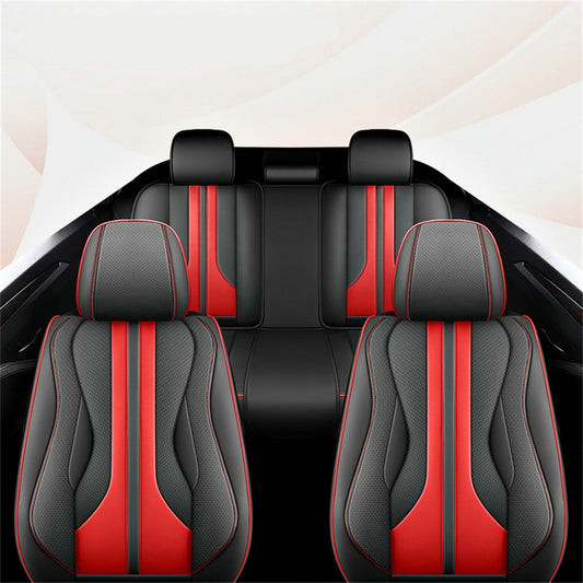 Black+Red Perforated PU Leather FULL SET 5Seat Car for Seat Cover Cushion Front+Rear Q