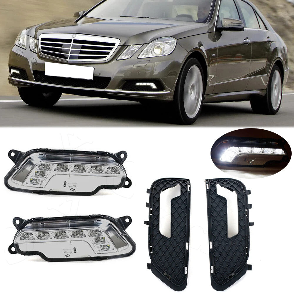 1SET LED Fog Lights DRL Grille Cover for Mercedes W212 E300 E350 E500 2009-2013