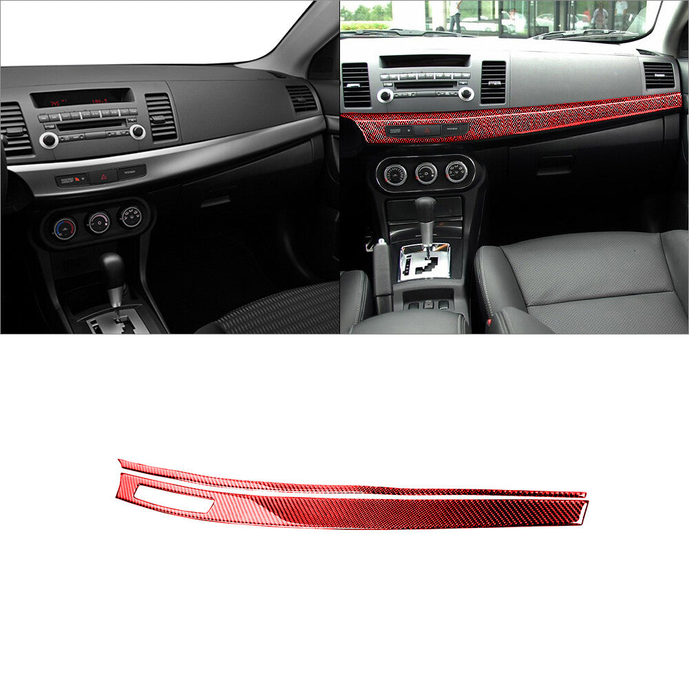 Red Carbon Fiber Interior Central Dashboard Cover Trim for Mitsubishi Lancer