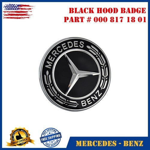 for Mercedes-Benz Black Hood Emblem Laurel Wreath Flat Logo GT CLA SLK CLS SL CLS S