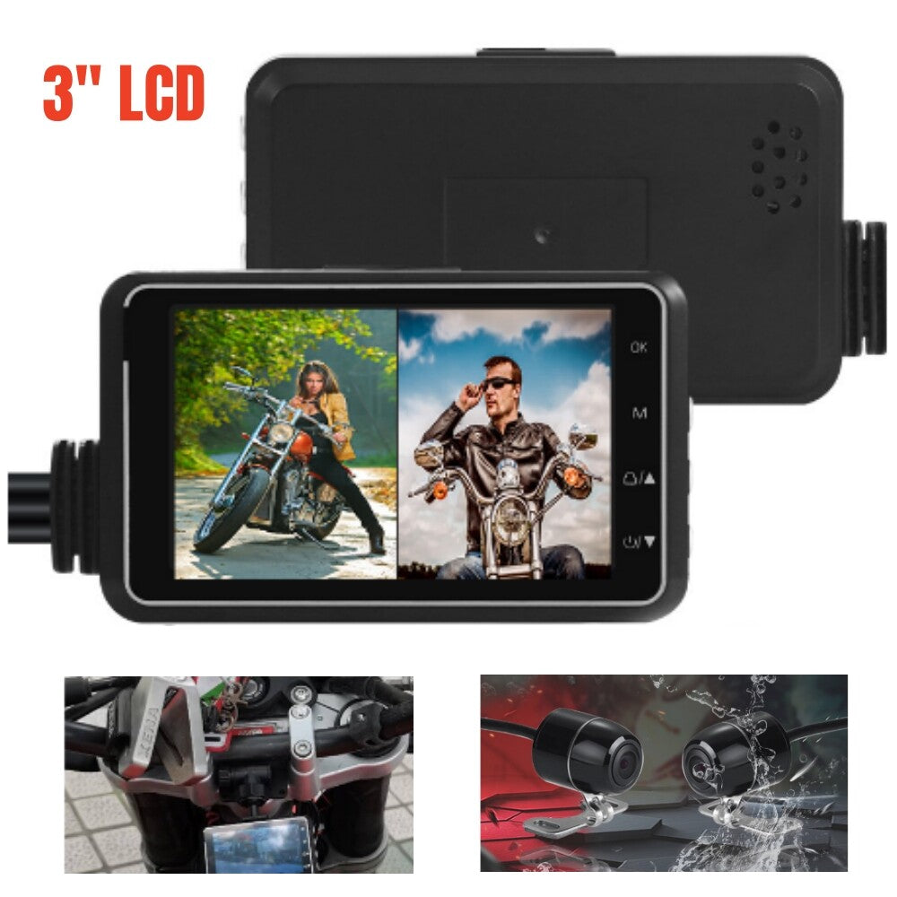 1-piece motorcycle 3-inch LCD waterproof dual-lens DVR camera recorder kit - n