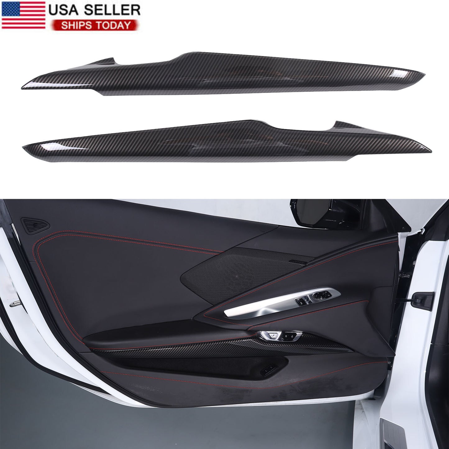 Carbon fiber ABS interior door panel trim strips suitable for Corvette C8 2020 - 2023 n