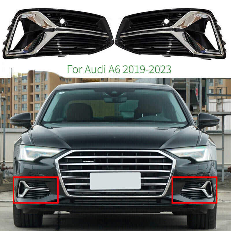 for Audi A6 2020-2023 Silver-Black Car Front Bumper Fog Lamp Grill Replace Cover n