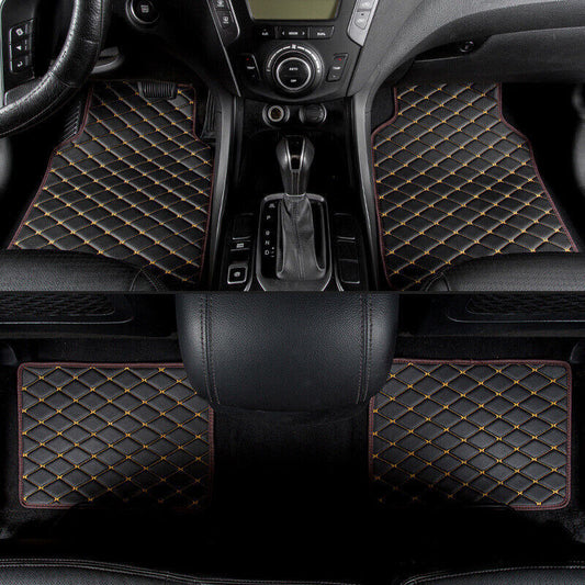 4-Piece Polyurethane Synthetic Leather Car Floor Mats with Quilted Design and Waterproof Lining - Carpet Parts n